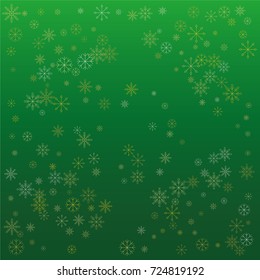 Christmas snow powder background of a random scatter snowflakes on a green background. Snow explosion. Ice storm.