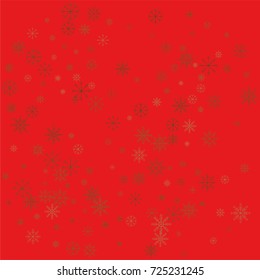 Christmas snow powder background of a random scatter snowflakes on a red background. Snow explosion. Ice storm.
