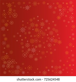 Christmas snow powder background of a random scatter snowflakes on a red background. Snow explosion. Ice storm.