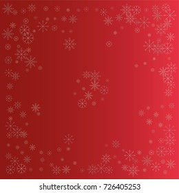 Christmas snow powder background of a random scatter snowflakes on a red background. Snow explosion. Ice storm.