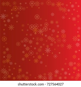 Christmas snow powder background of a random scatter snowflakes on a red background. Snow explosion. Ice storm.