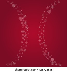 Christmas snow powder background of a random scatter snowflakes on a red background. Snow explosion. Ice storm.