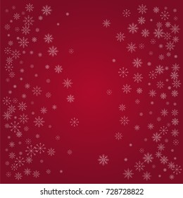 Christmas snow powder background of a random scatter snowflakes on a red background. Snow explosion. Ice storm.