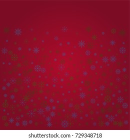 Christmas snow powder background of a random scatter snowflakes on a red background. Snow explosion. Ice storm.