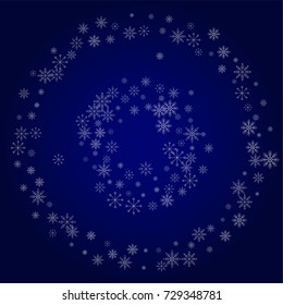 Christmas snow powder background of a random scatter snowflakes in blue. Snow explosion. Ice storm.