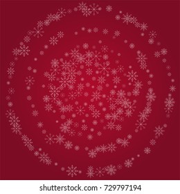 Christmas snow powder background of a random scatter snowflakes on a red background. Snow explosion. Ice storm.