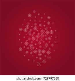Christmas snow powder background of a random scatter snowflakes on a red background. Snow explosion. Ice storm.