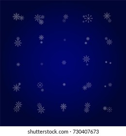 Christmas snow powder background of a random scatter snowflakes in blue. Snow explosion. Ice storm.