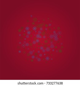 Christmas snow powder background of a random scatter snowflakes on a red background. Snow explosion. Ice storm.