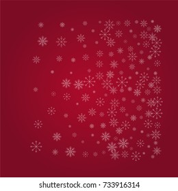 Christmas snow powder background of a random scatter snowflakes on a red background. Snow explosion. Ice storm.