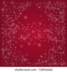 Christmas snow powder background of a random scatter snowflakes on a red background. Snow explosion. Ice storm.