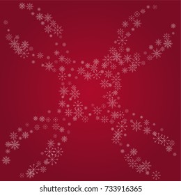 Christmas snow powder background of a random scatter snowflakes on a red background. Snow explosion. Ice storm.