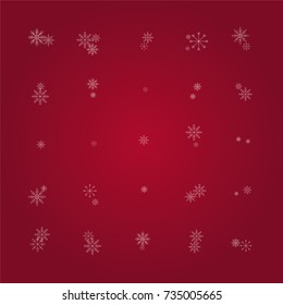 Christmas snow powder background of a random scatter snowflakes on a red background. Snow explosion. Ice storm.