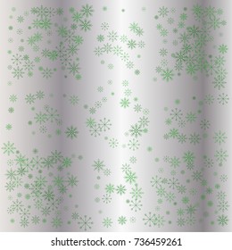 Christmas snow powder background of a random scatter snowflakes on a silver background. 
