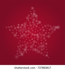 Christmas snow powder background of a random scatter snowflakes on a red background. Snow explosion. Ice storm.