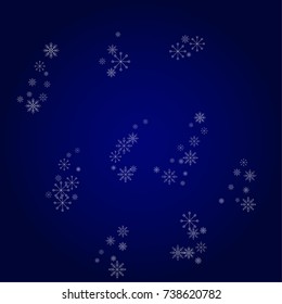 Christmas snow powder background of a random scatter snowflakes in blue. Snow explosion. Ice storm.