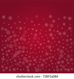 Christmas snow powder background of a random scatter snowflakes on a red background. Snow explosion. Ice storm.