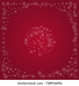 Christmas snow powder background of a random scatter snowflakes on a red background. Snow explosion. Ice storm.