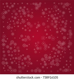 Christmas snow powder background of a random scatter snowflakes on a red background. Snow explosion. Ice storm.