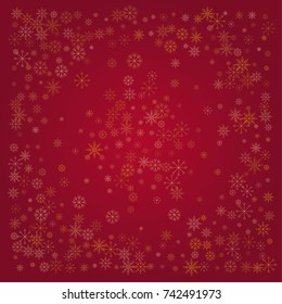 Christmas snow powder background of a random scatter snowflakes on a red background. Snow explosion. Ice storm.