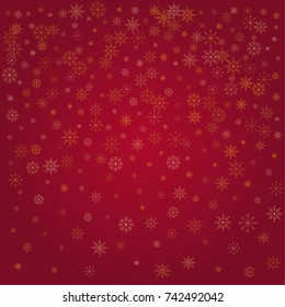 Christmas snow powder background of a random scatter snowflakes on a red background. Snow explosion. Ice storm.
