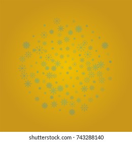 Christmas snow powder background of a random scatter snowflakes on a golden background. Snow explosion. Ice storm.
