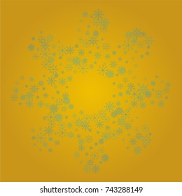 Christmas snow powder background of a random scatter snowflakes on a golden background. Snow explosion. Ice storm.