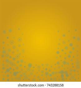 Christmas snow powder background of a random scatter snowflakes on a golden background. Snow explosion. Ice storm.