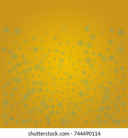 Christmas snow powder background of a random scatter snowflakes on a golden background. Snow explosion. Ice storm.