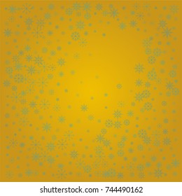 Christmas snow powder background of a random scatter snowflakes on a golden background. Snow explosion. Ice storm.