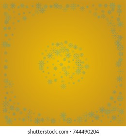 Christmas snow powder background of a random scatter snowflakes on a golden background. Snow explosion. Ice storm.