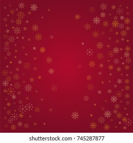 Christmas snow powder background of a random scatter snowflakes on a red background. Snow explosion. Ice storm.