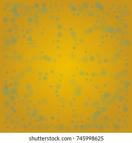 Christmas snow powder background of a random scatter snowflakes on a golden background. Snow explosion. Ice storm.