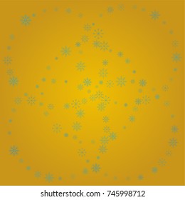 Christmas snow powder background of a random scatter snowflakes on a golden background. Snow explosion. Ice storm.