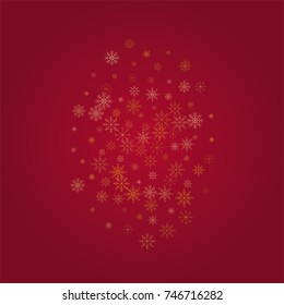 Christmas snow powder background of a random scatter snowflakes on a red background. Snow explosion. Ice storm.