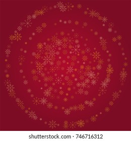 Christmas snow powder background of a random scatter snowflakes on a red background. Snow explosion. Ice storm.