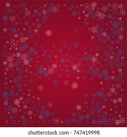 Christmas snow powder background of a random scatter snowflakes on a red background. Snow explosion. Ice storm.