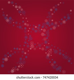 Christmas snow powder background of a random scatter snowflakes on a red background. Snow explosion. Ice storm.