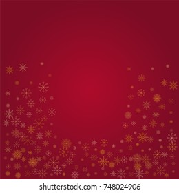 Christmas snow powder background of a random scatter snowflakes on a red background. Snow explosion. Ice storm.