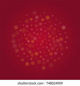 Christmas snow powder background of a random scatter snowflakes on a red background. Snow explosion. Ice storm.
