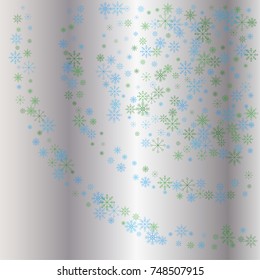 Christmas snow powder background of a random scatter snowflakes on a silver background. Snow explosion. Ice storm.