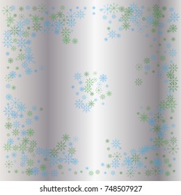 Christmas snow powder background of a random scatter snowflakes on a silver background. Snow explosion. Ice storm.