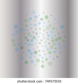 Christmas snow powder background of a random scatter snowflakes on a silver background. Snow explosion. Ice storm.