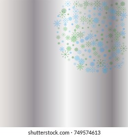 Christmas snow powder background of a random scatter snowflakes on a silver background. Snow explosion. Ice storm.
