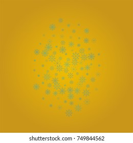 Christmas snow powder background of a random scatter snowflakes on a golden background. Snow explosion. Ice storm.