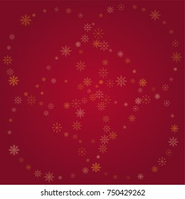 Christmas snow powder background of a random scatter snowflakes on a red background. Snow explosion. Ice storm.