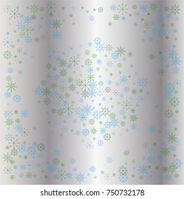 Christmas snow powder background of a random scatter snowflakes on a silver background. Snow explosion. Ice storm.
