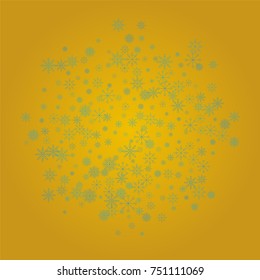 Christmas snow powder background of a random scatter snowflakes on a golden background. Snow explosion. Ice storm.