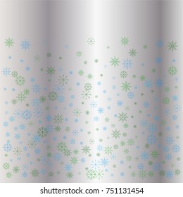 Christmas snow powder background of a random scatter snowflakes on a silver background. Snow explosion. Ice storm.