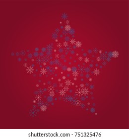 Christmas snow powder background of a random scatter snowflakes on a red background. Snow explosion. Ice storm.